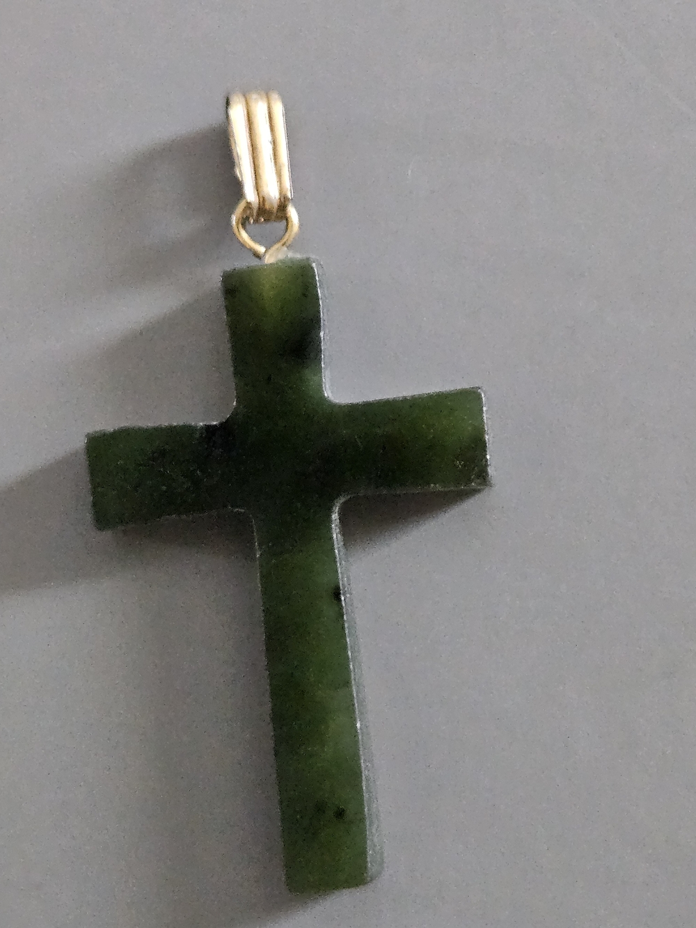 Vintage Carved Jade Cross Pendant with Gold Bail - Women's Jewelry